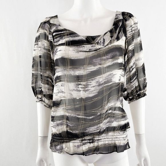 Ted Baker Sheer Short Sleeve Abstract Silk Blouse Top Ted Size 2, US 6 - Picture 1 of 10